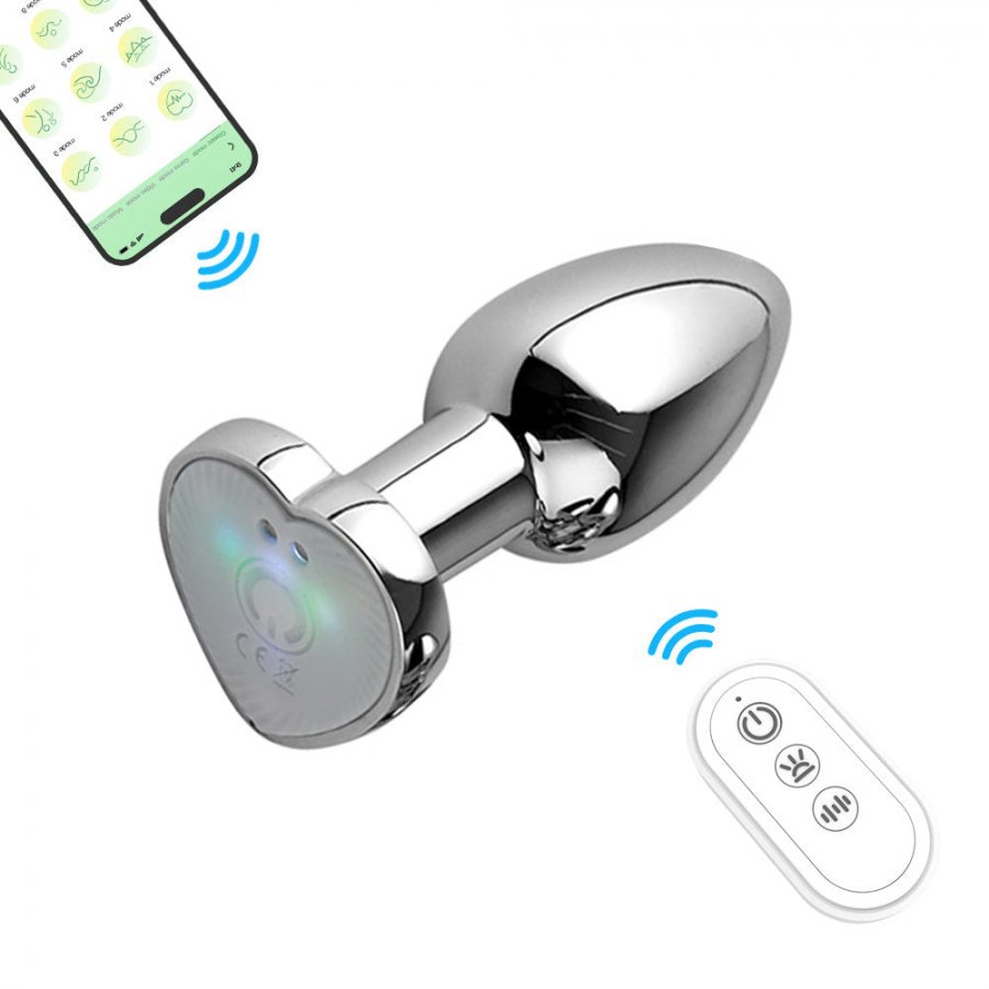 Foto do produto Plug Anal em Metal com LED e 10 Modos de Vibração