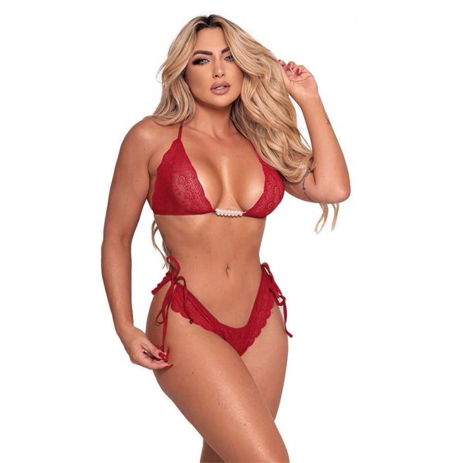 Foto do produto Conjunto Espanhola com Anel de Pérolas (Vermelho)