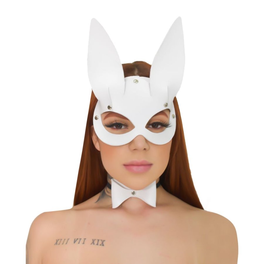 Foto do produto Kit Coelha Sado Máscara + Gravata (Branco)