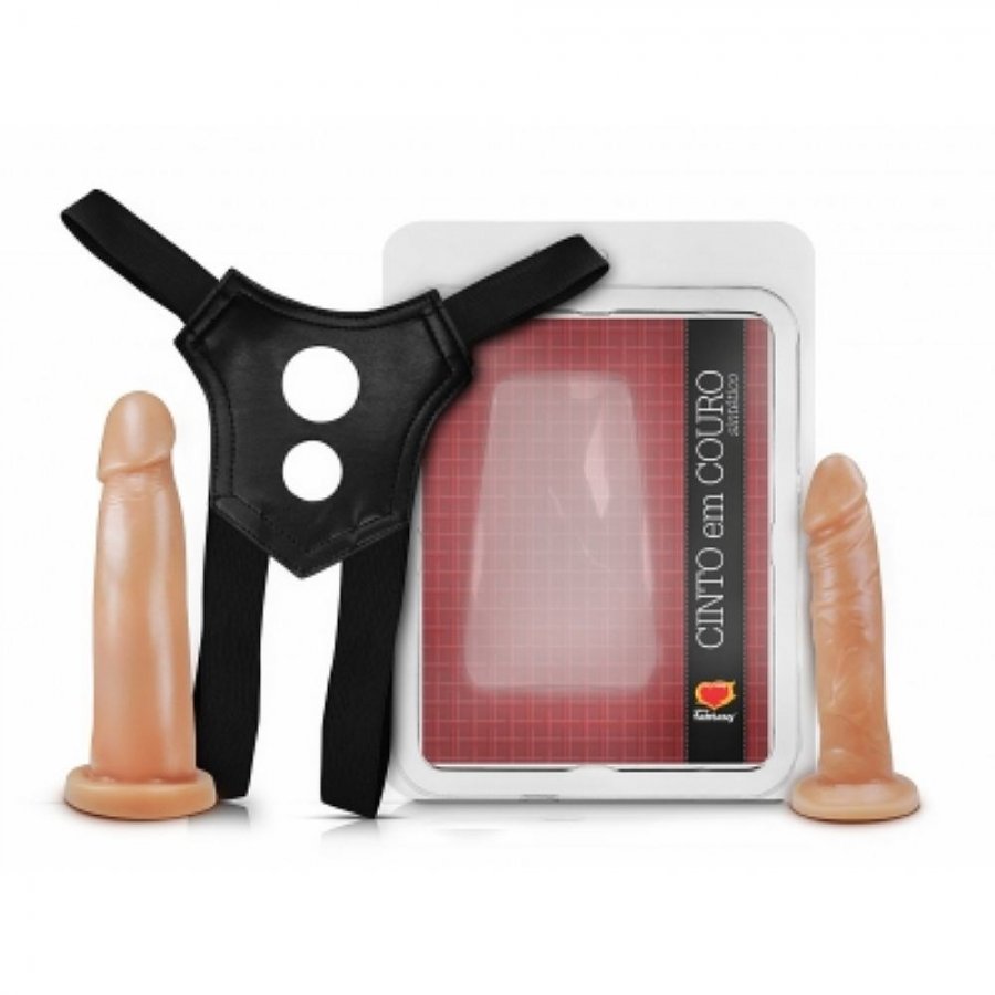 Foto do produto Strap On em Couro Sintético com 2 Pênis Realísticos