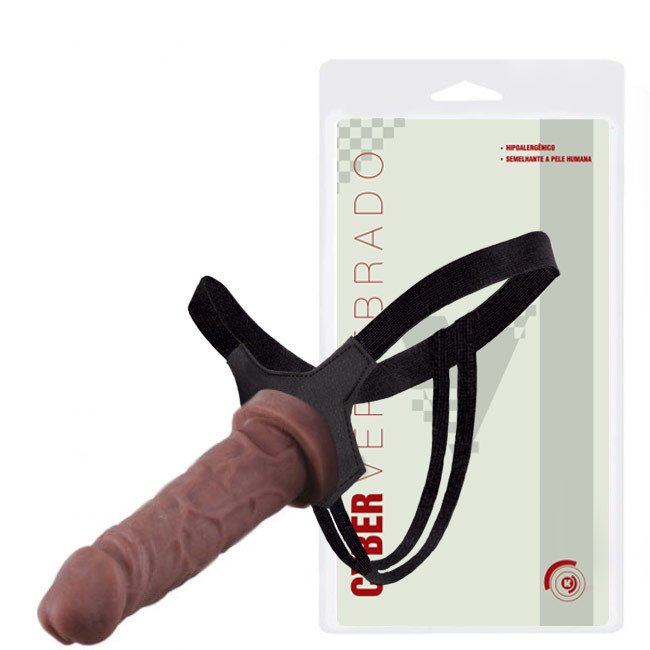 Foto do produto Strap On com Pênis Vertebrado em Cyberskin Marrom 18x4cm